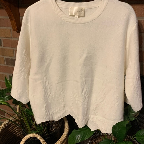 Sz M Boho Ivory J.O.A Los Angeles ZigZag Hem Sweater - Picture 7 of 9